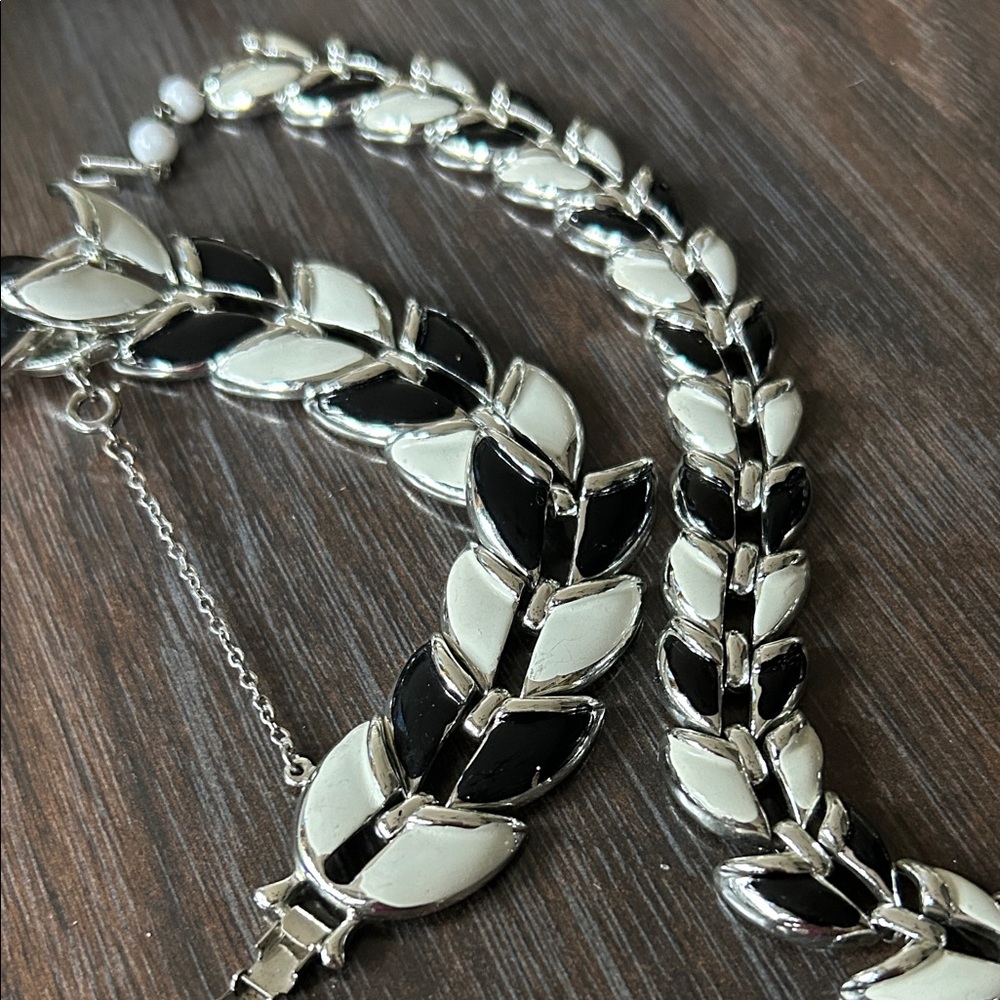 Coro vintage black & white silver choker necklace matching bracelet - Picture 2 of 16
